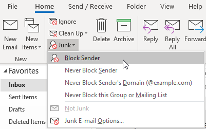 Send to Junk from Home in Outlook