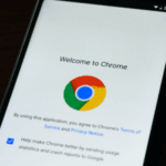 Smartphone screen displaying the Google Chrome welcome message with logo and options to agree to terms of service and send usage statistics.