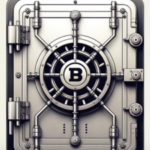 Alt: Illustration of a stylized bank vault door with intricate locking mechanism and the Bitcoin symbol at the center.