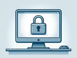 Alt text: Illustration of a computer monitor displaying a large padlock symbol, symbolizing computer security or data protection.