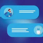 Alt text: Illustration of two message bubbles on a blue background
