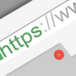 Close-up of a web browser's address bar with 'https://' highlighted and a red close button.