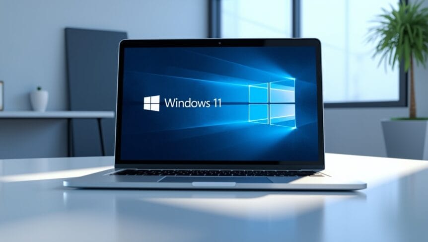 Windows 11 laptop sitting on a desk