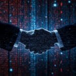 A digital illustration featuring a handshake between two individuals, symbolizing agreement or partnership