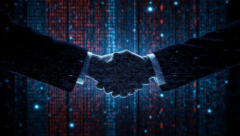 A digital illustration featuring a handshake between two individuals, symbolizing agreement or partnership