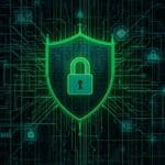 A digital shield and lock artwork