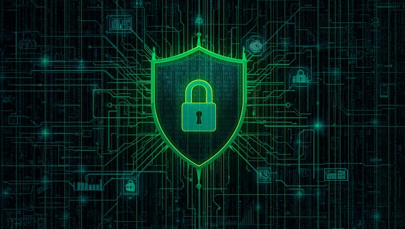 A digital shield and lock artwork