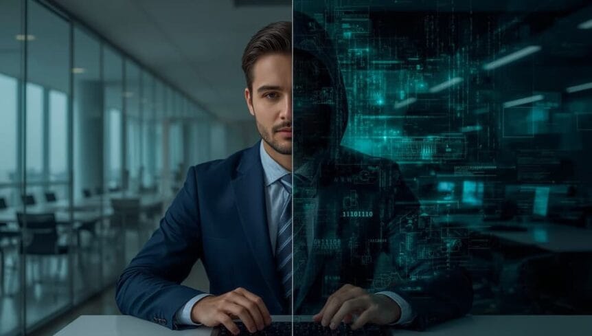 hacker posing as a business man.