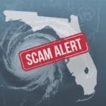A Florida hurricane graphic with a large "Scam Alert" label