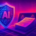 A Guide to AI Safety and Security in the Workplace AI shield next to business documents.