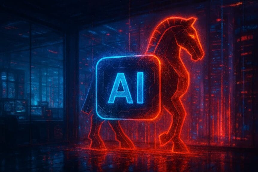 AI app icon with a trojan horse behind it.