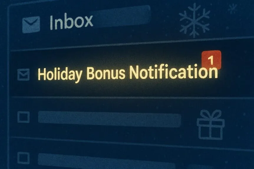a phishing email about a holiday bonus.